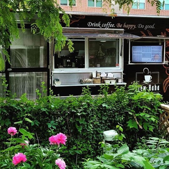 The Brew Haha mobile coffee trailer at an event